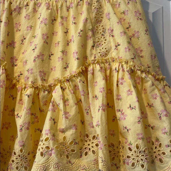 Aeropostale Cottagecore Yellow Eyelet Mini Skirt Pink Floral Large - Picture 3 of 6